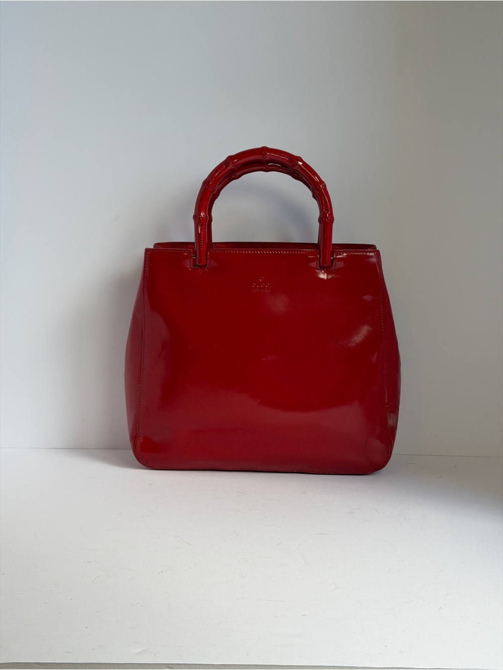 Vintage Gucci Bamboo Glossy Red
Patent Leather Handbag